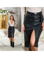 Sexy Midi sukně s vysokým pasem z umělé kůže a páskem
