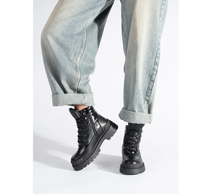 Moderní dámské kotníčkové boty černé platforma Moderní dámské kotníčkové boty černé platforma