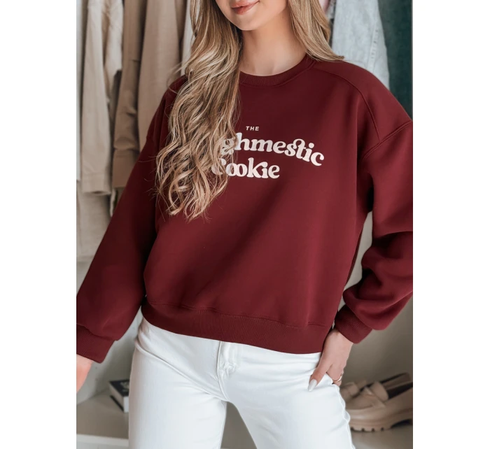 Dámská oversize mikina s potiskem COOKIES vínová FashionStreet BY1445