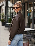 Dámská bunda z ekokůže oversize s vysokým límcem hnědá FashionStreet TY5650