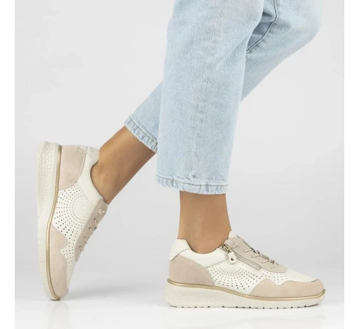 Filippo DP7605 kožené dámské ažurové béžové tenisky na platformách