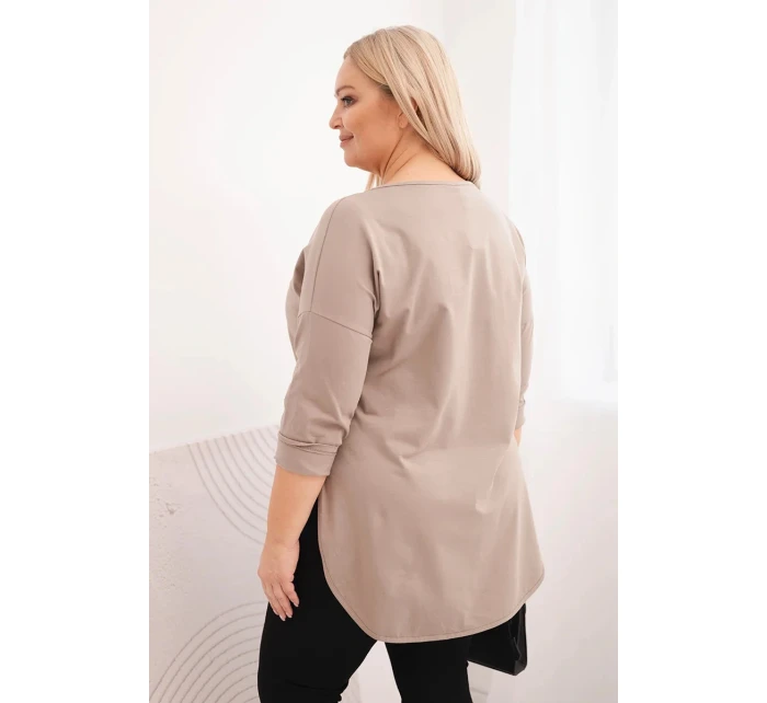 Dámská bavlněná blůza Plus Size s výstřihem do V a ohrnovacími rukávy fango Dámská bavlněná blůza Plus Size s výstřihem do V a ohrnovacími rukávy fango