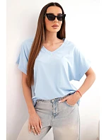 Dámská bavlněná halenka s výstřihem do V a krátkým rukávem modrá