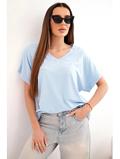 Dámská bavlněná halenka s výstřihem do V a krátkým rukávem modrá
