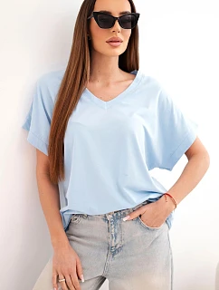 Dámská bavlněná halenka s výstřihem do V a krátkým rukávem modrá
