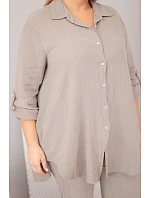 Dámský komplet Plus Size s košilí na knoflíky a kalhotami se širokými nohavicemi fango model 22069917 - K-Fashion