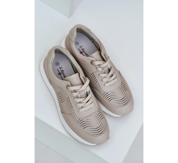 Kožené Sportovní Boty Tenisky Dámské model 21686175 Béžové - S.Barski