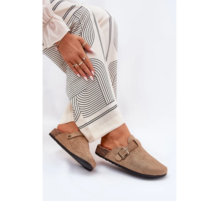 Dámské nazouváky a na platformě s přezkou khaki Selio