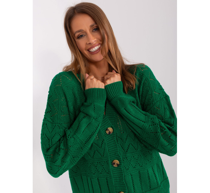 Tmavě zelený dámský svetr na knoflíky