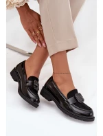 Lakované dámské mokasíny s ozdobnou přezkou S.Barski – černé