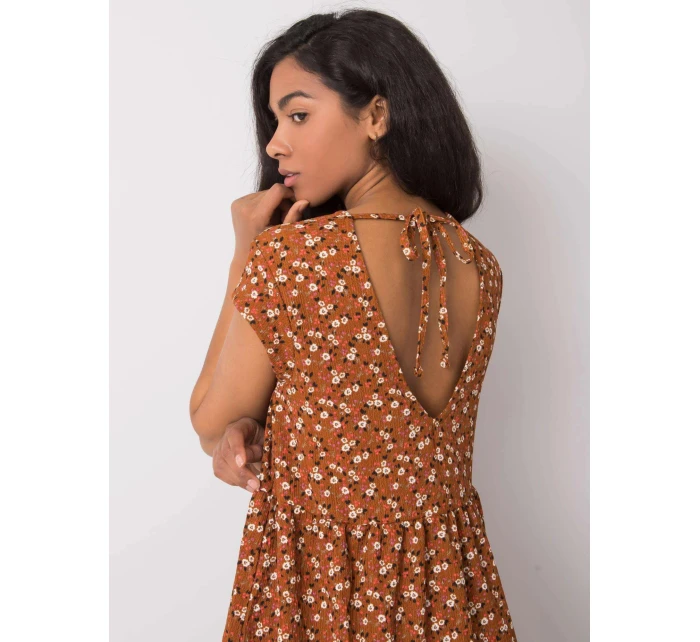 Dámské šaty D50051Z30268 001 Hnědá s květy - FPrice Dámské šaty D50051Z30268 001 Hnědá s květy - FPrice