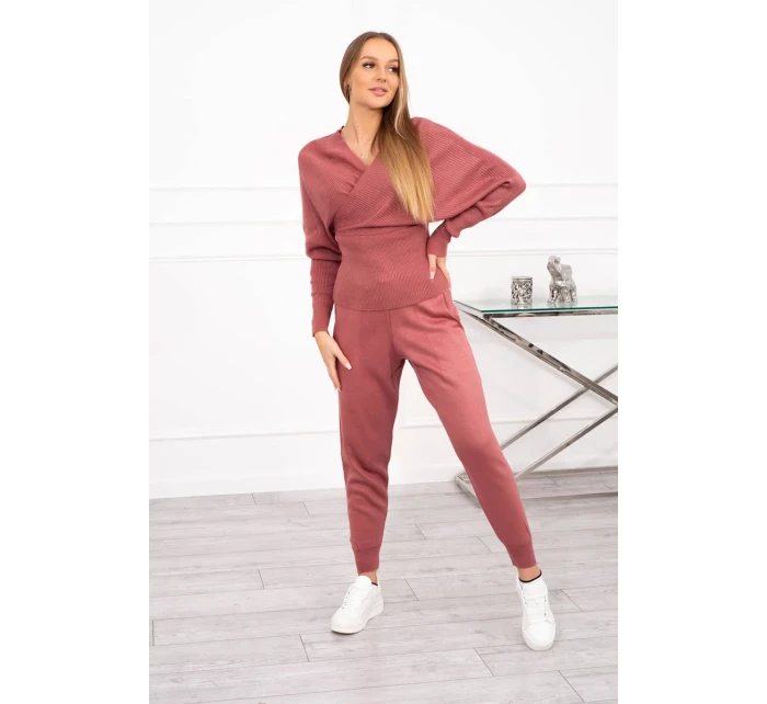 Dvoudílný svetrový set tmavě růžový