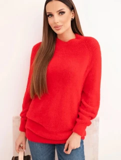 Dámský svetr z vlny s model 21780803 texturou a dlouhým rukávem červený - K-Fashion