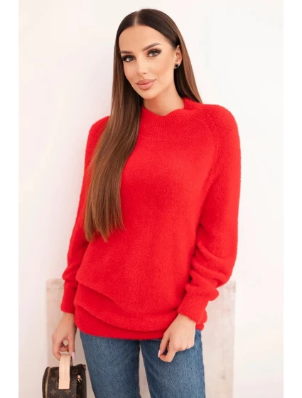 Dámský svetr z vlny s model 21780803 texturou a dlouhým rukávem červený - K-Fashion