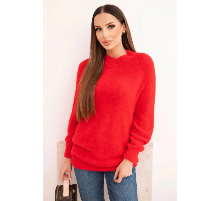 Dámský svetr z vlny s model 21780803 texturou a dlouhým rukávem červený - K-Fashion