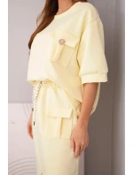 Dámský máslový komplet s halenkou a midi sukní žlutý