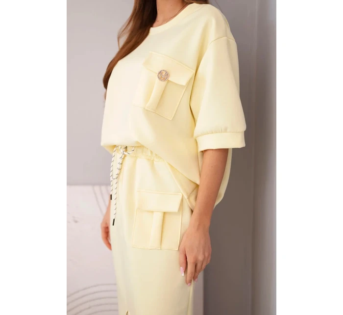 Dámský máslový komplet s halenkou a midi sukní žlutý