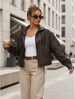 Dámská kožená oversize hnědá bunda FashionStreet TY5663