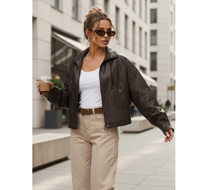 Kurtka damska skórzana oversize brązowa model 22084536 - FashionStreet