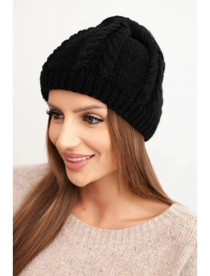 Dámská zimní čepice z vlny s copánkovým vzorem K452 černá