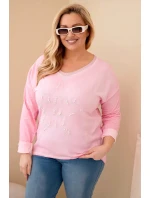 Dámská blůza Plus Size s potiskem a perlami světle růžová Dámská blůza Plus Size s potiskem a perlami světle růžová