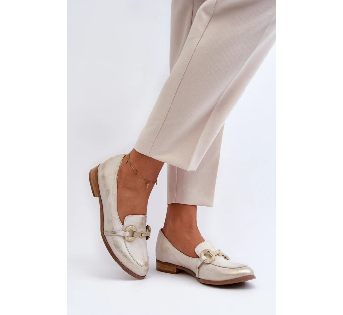 Dámské kožené mokasíny s ozdobou Zazoo 2880 Zlaté