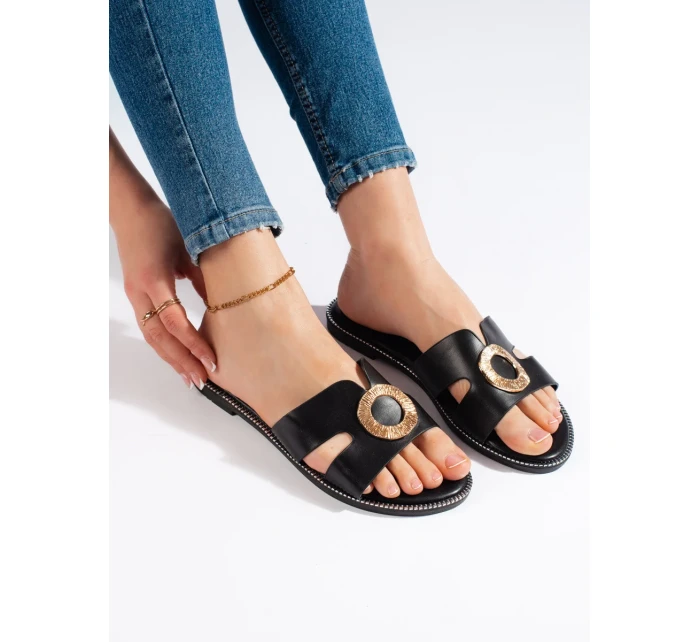 Jedinečné černé sandály dámské bez podpatku Jedinečné černé sandály dámské bez podpatku