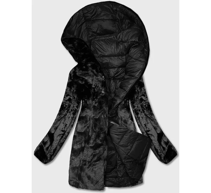 Černá oboustranná dámská bunda - kožíšek (b8052-1)