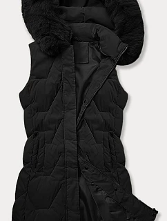 Dámská bunda bez rukávů s kožešinou na kapuci J Style černá (16M9172-392)