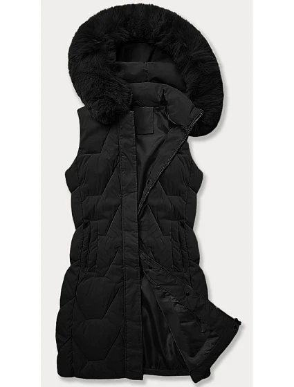 Dámská bunda bez rukávů s kožešinou na kapuci J Style černá (16M9172-392) Dámská bunda bez rukávů s kožešinou na kapuci J Style černá (16M9172-392)