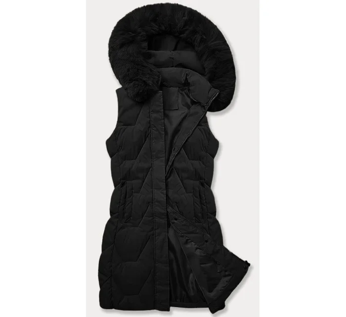 Černá dámská vesta s kapucí kožešinou model 20698555 - J.STYLE