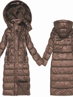 Dlouhá prošívaná bunda v karamelové barvě pro přechodné období s kapucí model 21439620 - HONEY WINTER