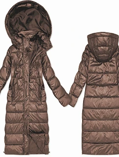 Dlouhá prošívaná bunda v karamelové barvě pro přechodné období s kapucí model 21439620 - HONEY WINTER