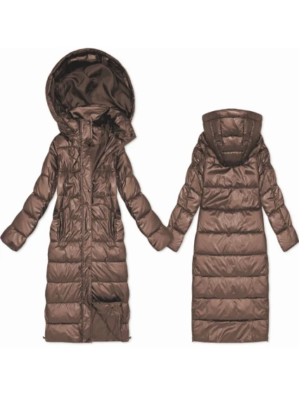 Dlouhá prošívaná bunda v karamelové barvě pro přechodné období s kapucí model 21439620 - HONEY WINTER