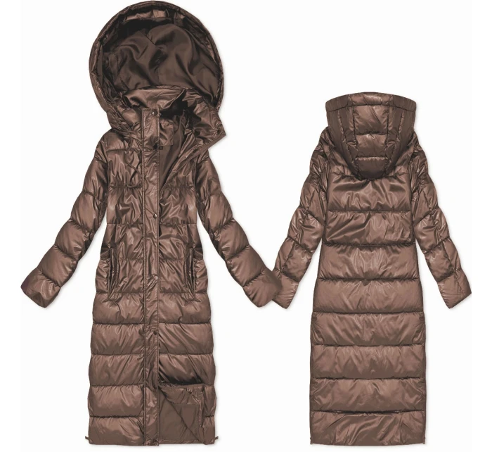 Dlouhá prošívaná bunda v karamelové barvě pro přechodné období s kapucí model 21439620 - HONEY WINTER