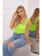 Halenka bez ramínek s volánky zelená neonová Halenka bez ramínek s volánky zelená neonová
