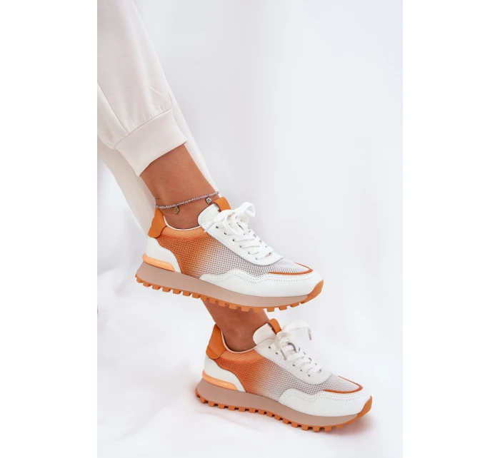 Kožené Sportovní Boty S Dámské  Oranžové model 21691274 - VINCEZA