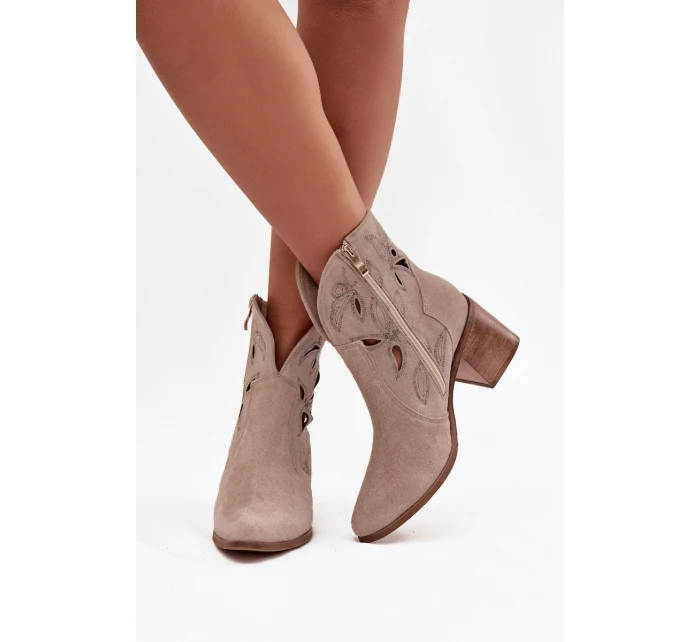 Dámské semišové boty s na podpatku  béžové model 21713148 - Zazoo