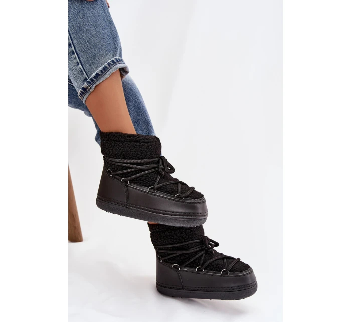 Dámské sněhule s kožíškem typu vázané Černé model 21757752 - Boto