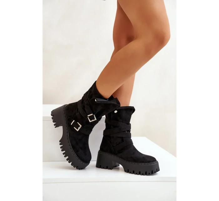 Dámské Kotníkové Boty Na Masivním Podpatku S Přezkami A Páskem Černé Nerelisa Dámské Kotníkové Boty Na Masivním Podpatku S Přezkami A Páskem Černé Nerelisa