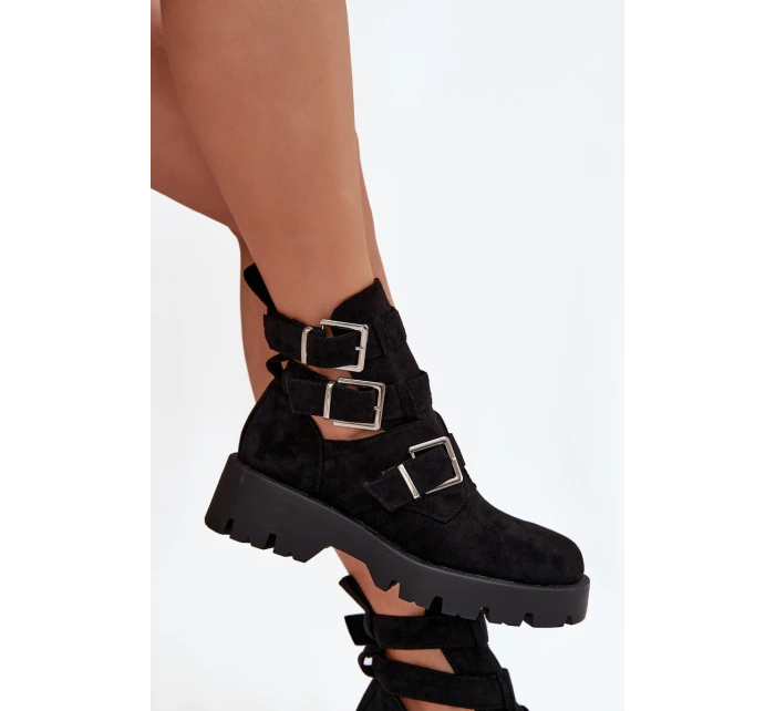 Dámské kotníkové boty s pásky a stříbrnými přezkami Helisse - černé Dámské kotníkové boty s pásky a stříbrnými přezkami Helisse - černé
