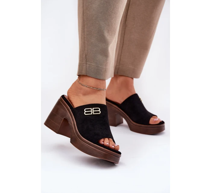 Dámské pantofle / sandály na platforma podpatku 17400 Černá s hnědou - Vinceza