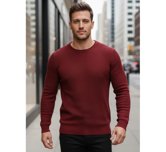 Pánský vínový svetr model 21982676 - FashionStreet Pánský vínový svetr model 21982676 - FashionStreet