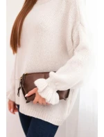 Dámský svetr s přídavkem mohéru a vlny volného střihu béžový Dámský svetr s přídavkem mohéru a vlny volného střihu béžový