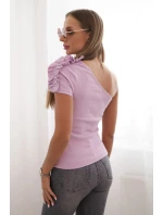 Dámská bavlněná blůza na jedno rameno s volánkem světle fialová Dámská bavlněná blůza na jedno rameno s volánkem světle fialová