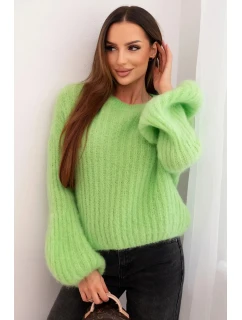 Svetr dámský z mohairu s bufáčovými rukávy jasně zelená
