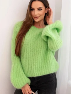 Svetr dámský z mohairu s bufáčovými rukávy jasně zelená