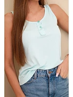 Dámská žebrovaná halenka na ramínkách s knoflíkem mátová