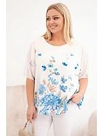 Dámská halenka Plus Size s krátkým rukávem a květinovým potiskem modrá
