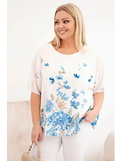 Dámská halenka Plus Size s krátkým rukávem a květinovým potiskem modrá